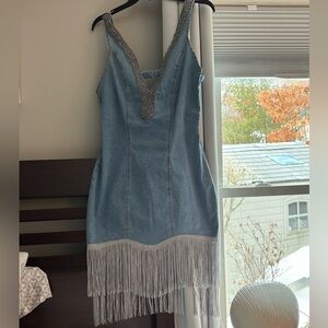 Brand new Oyrosy denim fringed dress !